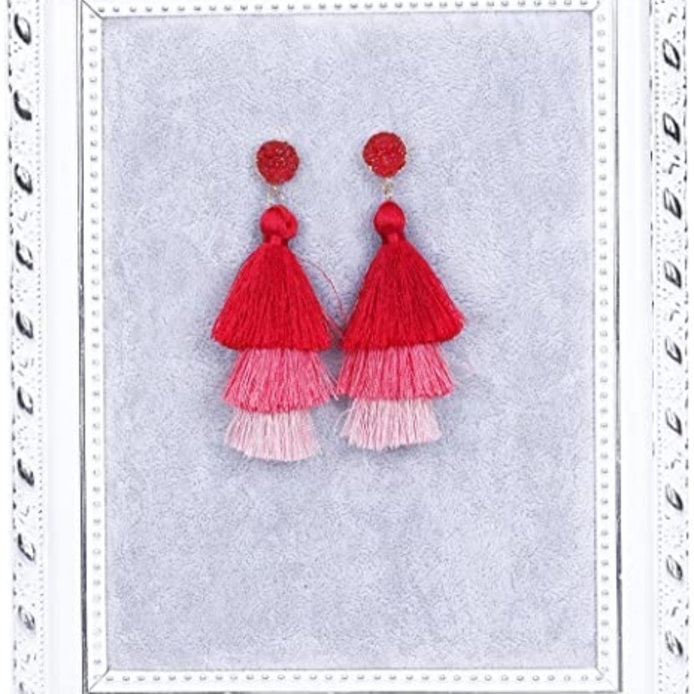 Druzy Post Tassel Layered Long Large Bohemian Earrings